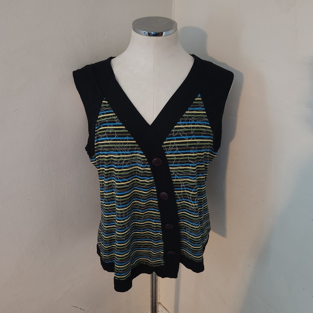 Tribal Sleeveless V Neck Button Front Striped Top Women's XL